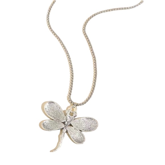 Antique Silver and Turquoise Dragonfly Pendant Necklace - Picture 2 of 6